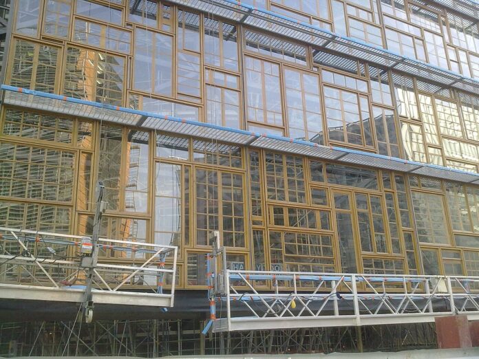 Facade of the Europa building, seat of the Council of the EU in Brussels, under construction