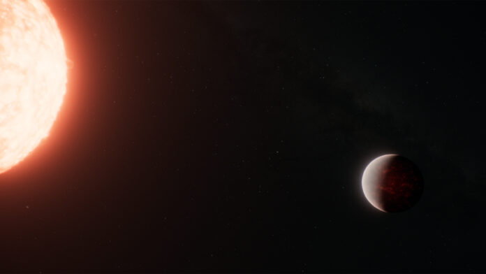Artist's concept of the lava world TOI-561 b orbiting close to its star