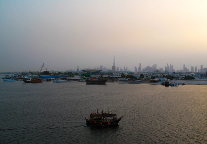 Dubai Creek with the city skyline in the distance
