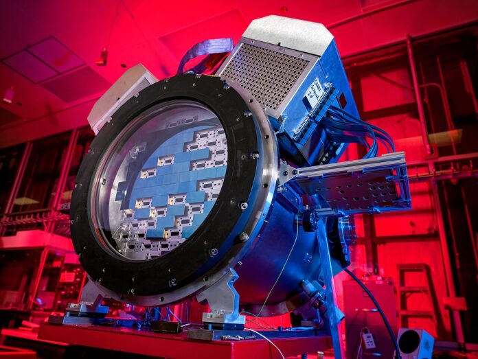 dark-energy-camera-decam The Dark Energy Camera (DECam), the instrument behind the Dark Energy Survey, in a clean room at Fermilab